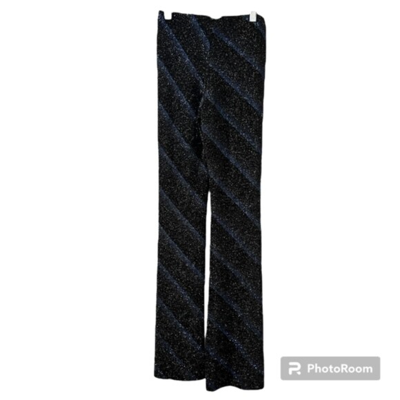 Hi Sense Womens Black Blue Glitter Pull On Low Rise Wide Leg Pants 70s 90s Sz SM - Picture 2 of 9